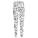 White And Black Music Note Pattern Print High-Waisted Pocket Leggings