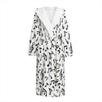 White And Black Music Note Pattern Print Hooded Bathrobe