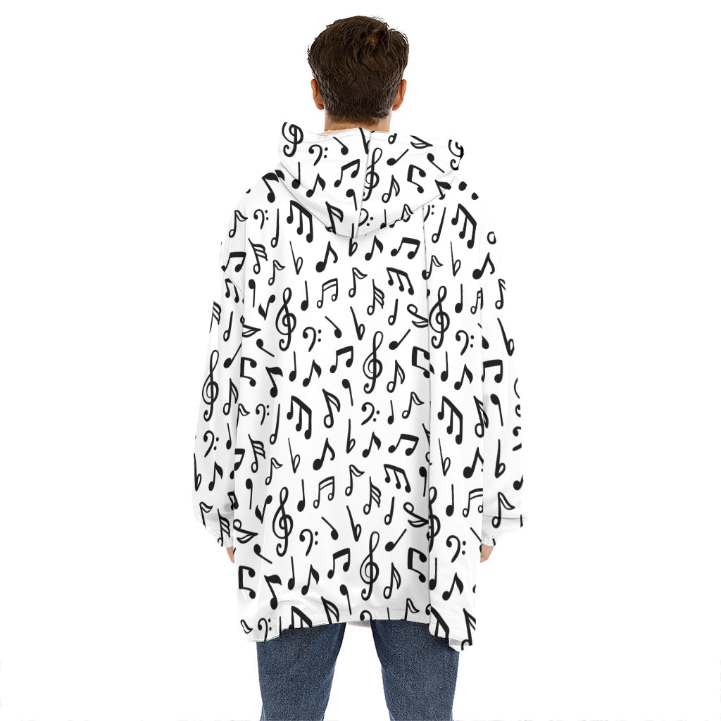White And Black Music Note Pattern Print Hoodie Blanket
