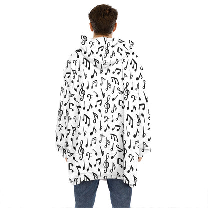 White And Black Music Note Pattern Print Hoodie Blanket