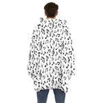 White And Black Music Note Pattern Print Hoodie Blanket