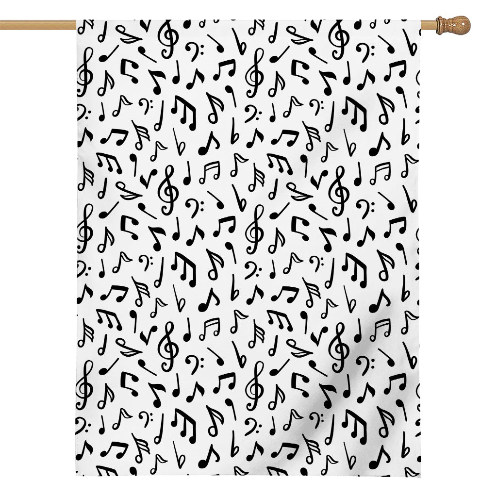 White And Black Music Note Pattern Print House Flag