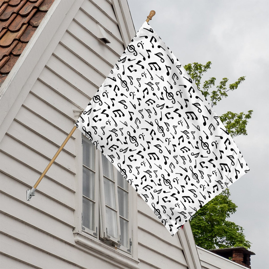 White And Black Music Note Pattern Print House Flag