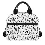 White And Black Music Note Pattern Print Insulated Lunch Bag