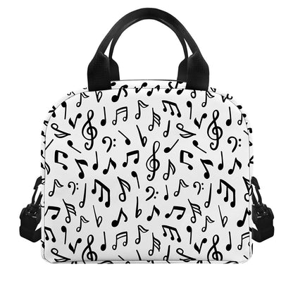 White And Black Music Note Pattern Print Insulated Lunch Bag