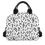 White And Black Music Note Pattern Print Insulated Lunch Bag