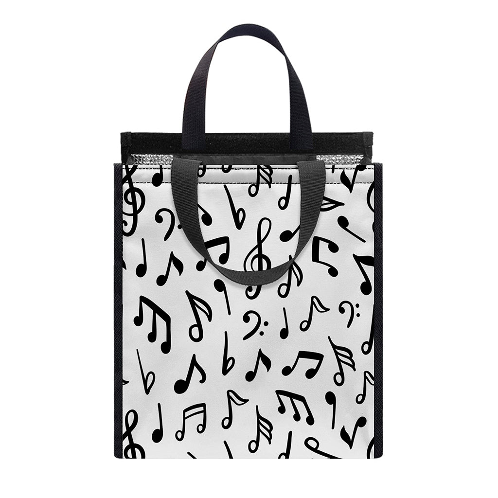 White And Black Music Note Pattern Print Insulated Lunch Tote