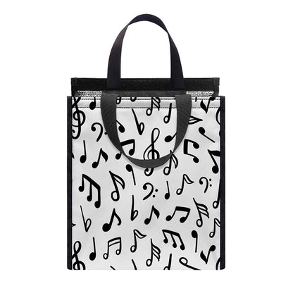 White And Black Music Note Pattern Print Insulated Lunch Tote