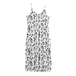 White And Black Music Note Pattern Print Jersey Midi Cami Dress