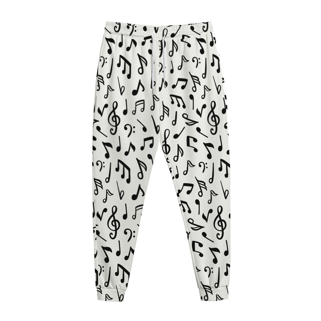 White And Black Music Note Pattern Print Jogger Pants