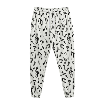 White And Black Music Note Pattern Print Jogger Pants
