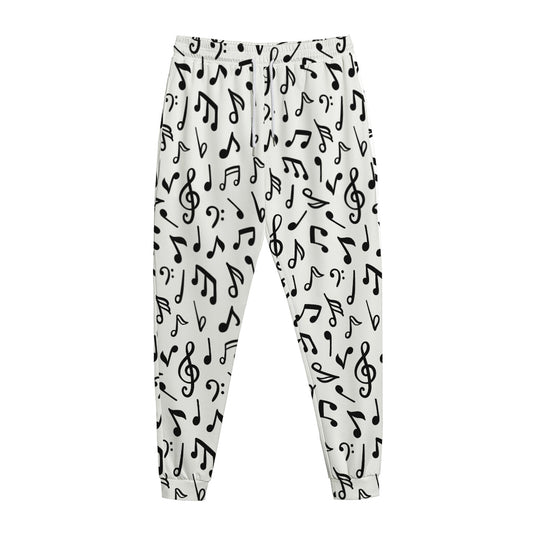 White And Black Music Note Pattern Print Jogger Pants