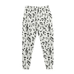 White And Black Music Note Pattern Print Jogger Pants