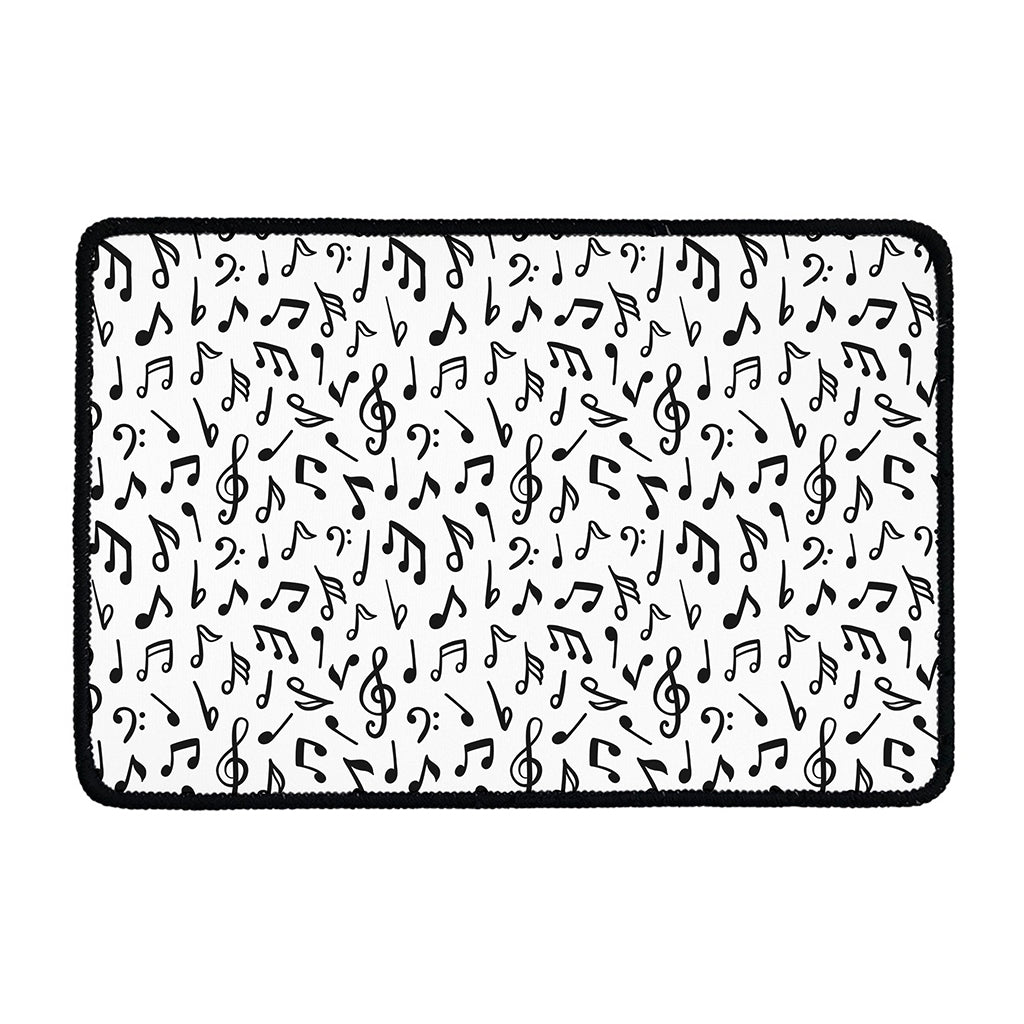White And Black Music Note Pattern Print Kitchen Mat