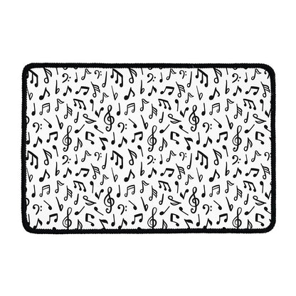 White And Black Music Note Pattern Print Kitchen Mat