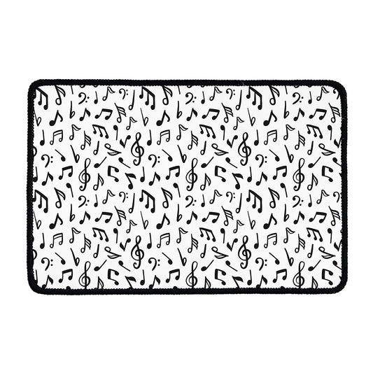 White And Black Music Note Pattern Print Kitchen Mat