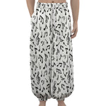 White And Black Music Note Pattern Print Lantern Pants