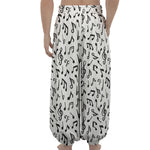 White And Black Music Note Pattern Print Lantern Pants