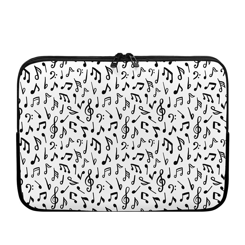 White And Black Music Note Pattern Print Laptop Sleeve