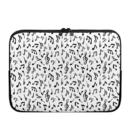 White And Black Music Note Pattern Print Laptop Sleeve