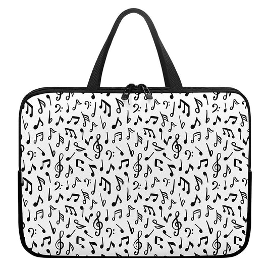 White And Black Music Note Pattern Print Laptop Sleeve With Handle