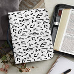White And Black Music Note Pattern Print Leather Bible Cover