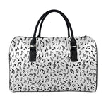 White And Black Music Note Pattern Print Leather Duffle Bag