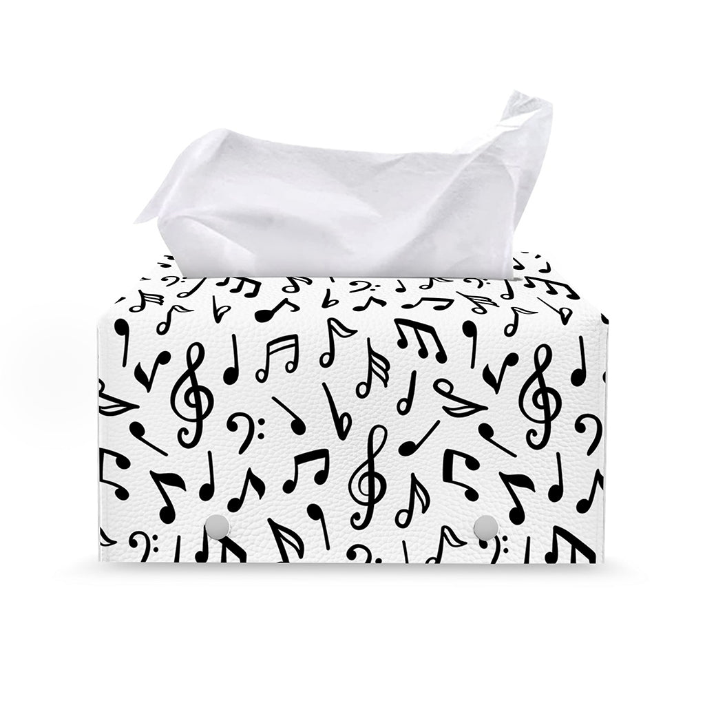 White And Black Music Note Pattern Print Leather Tissue Box Cover