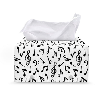 White And Black Music Note Pattern Print Leather Tissue Box Cover