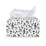 White And Black Music Note Pattern Print Leather Tissue Box Cover