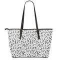 White And Black Music Note Pattern Print Leather Tote Bag With Zipper