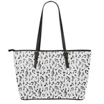 White And Black Music Note Pattern Print Leather Tote Bag