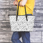 White And Black Music Note Pattern Print Leather Tote Bag