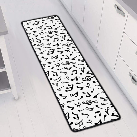 White And Black Music Note Pattern Print Long Kitchen Mat