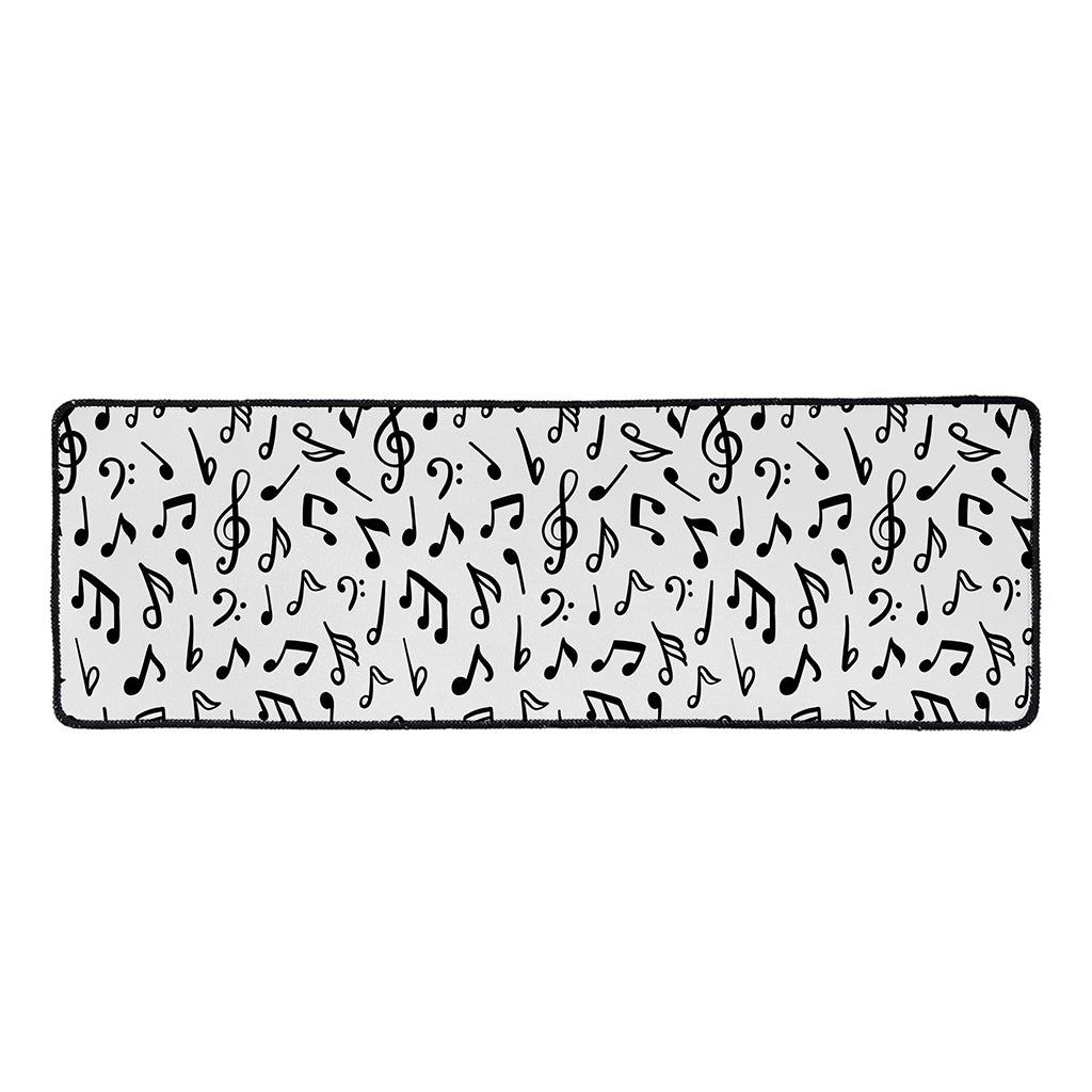 White And Black Music Note Pattern Print Long Kitchen Mat
