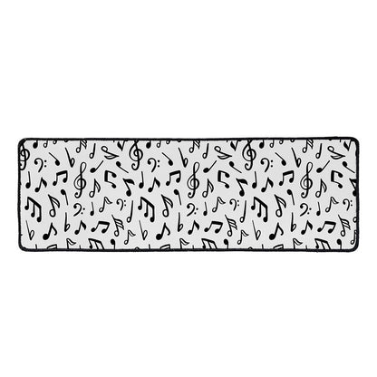 White And Black Music Note Pattern Print Long Kitchen Mat
