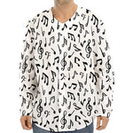 White And Black Music Note Pattern Print Long Sleeve Baseball Jersey