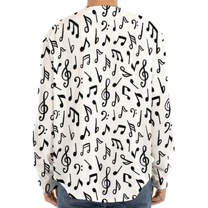 White And Black Music Note Pattern Print Long Sleeve Baseball Jersey