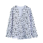 White And Black Music Note Pattern Print Long Sleeve Short Coat