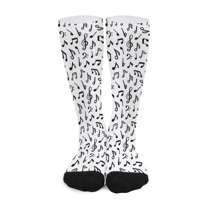 White And Black Music Note Pattern Print Long Socks