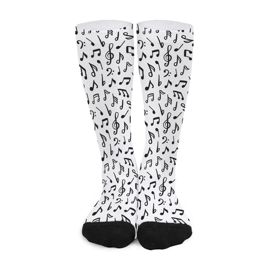White And Black Music Note Pattern Print Long Socks