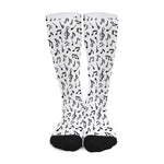 White And Black Music Note Pattern Print Long Socks