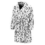 White And Black Music Note Pattern Print Men's Bathrobe
