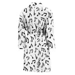 White And Black Music Note Pattern Print Men's Bathrobe