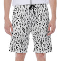 White And Black Music Note Pattern Print Men's Beach Shorts