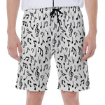 White And Black Music Note Pattern Print Men's Beach Shorts