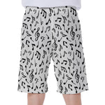 White And Black Music Note Pattern Print Men's Beach Shorts