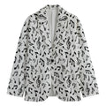 White And Black Music Note Pattern Print Men's Blazer
