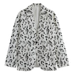 White And Black Music Note Pattern Print Men's Blazer