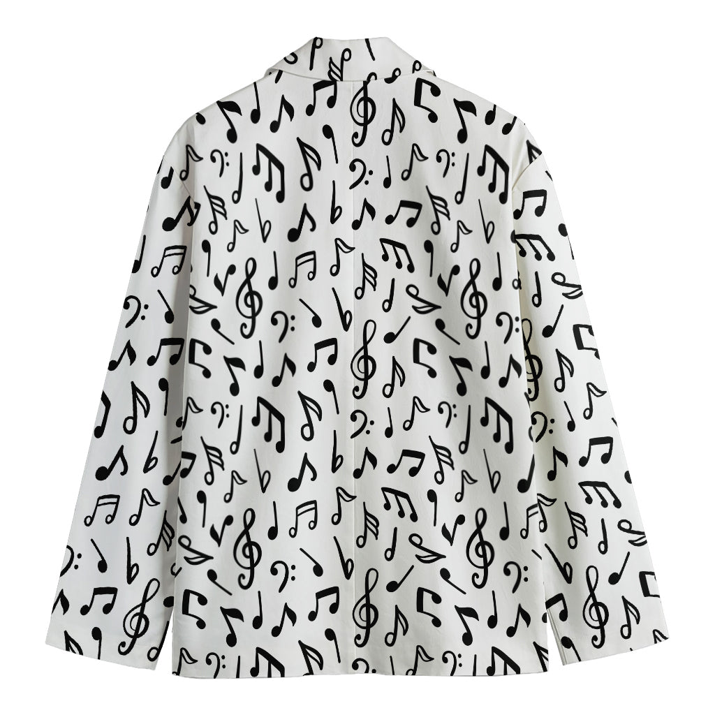 White And Black Music Note Pattern Print Men's Blazer